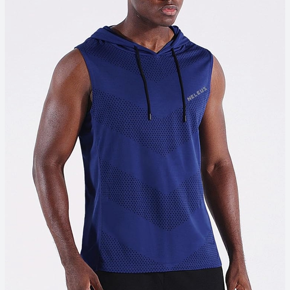 NELEUS Men's Navy Sleeveless Hoodie Tank Top